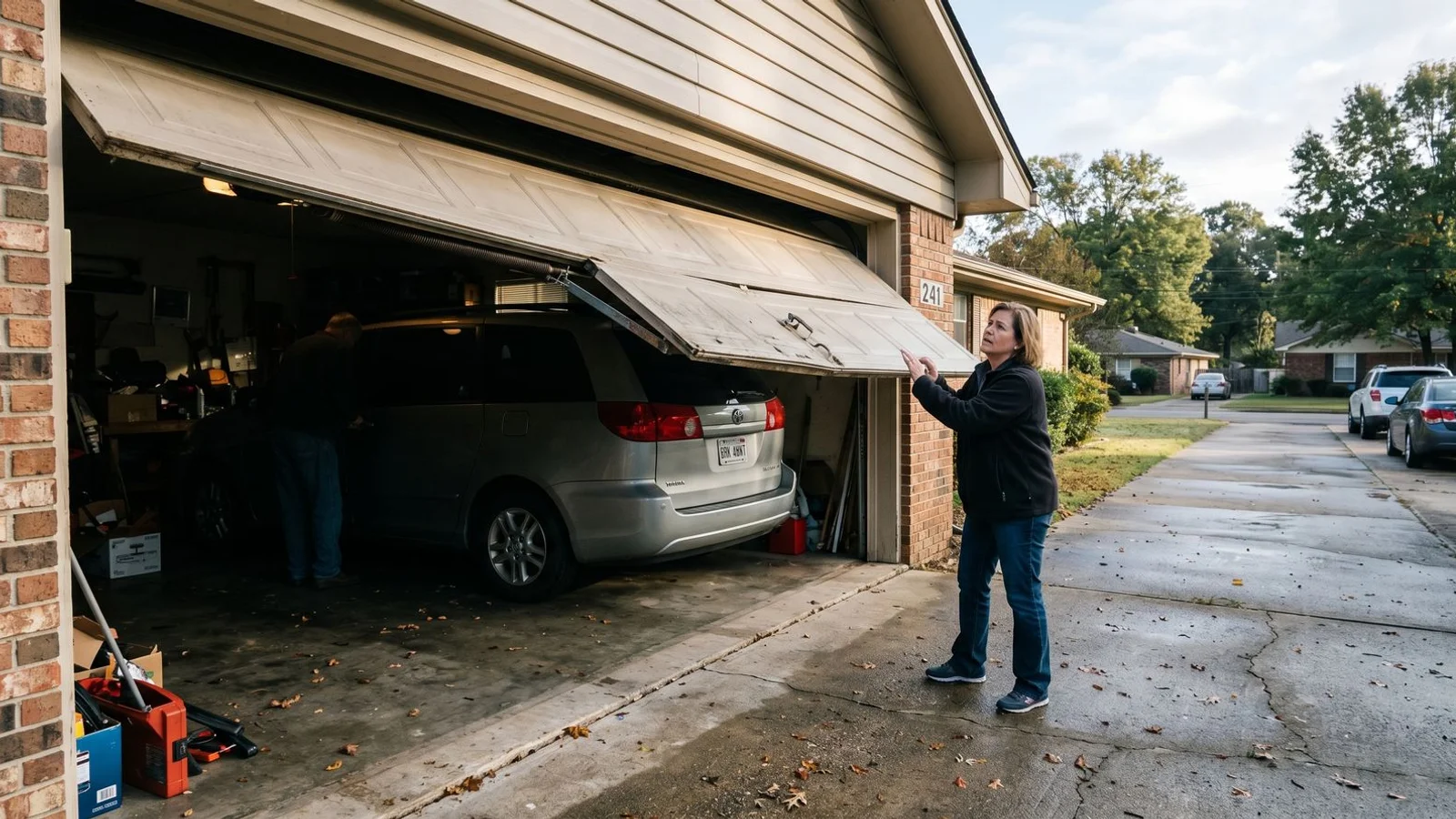 Car trapped inside garage with stuck door