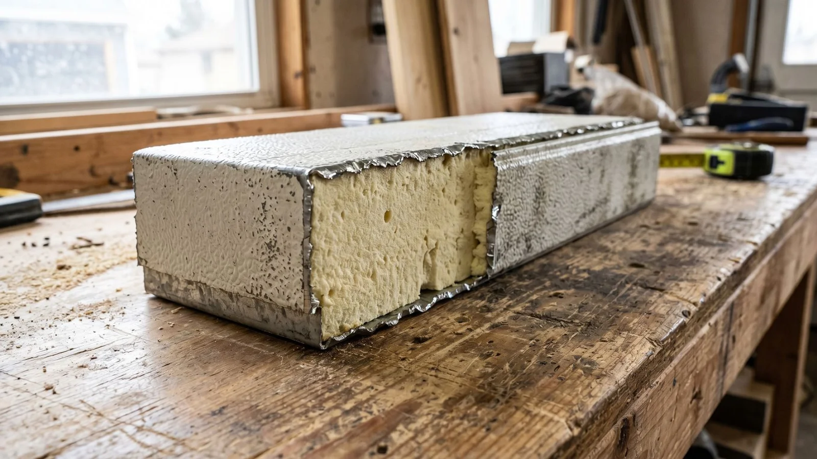 Cross-section of an insulated garage door